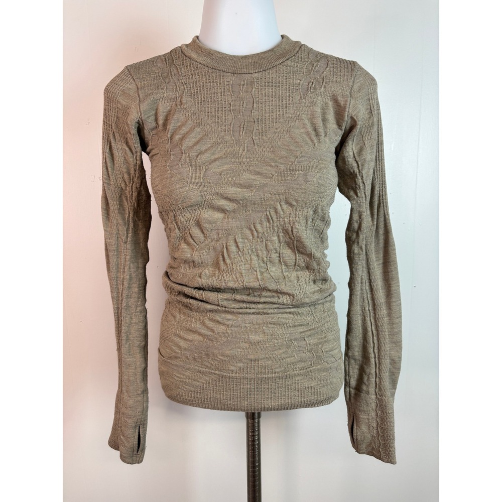 Athleta Top Small Brown Textured Wool Blend Fitted Thumbhole Long Sleeve Women